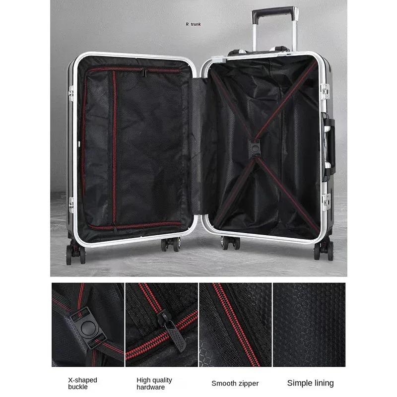 valise à main avec cadre en aluminium, 20 22 24 28 pouces, bagage roulant, cabine de voyage, boîtier de chariot, sac de voyage, verrouillage par mot de passe, fermeture éclair