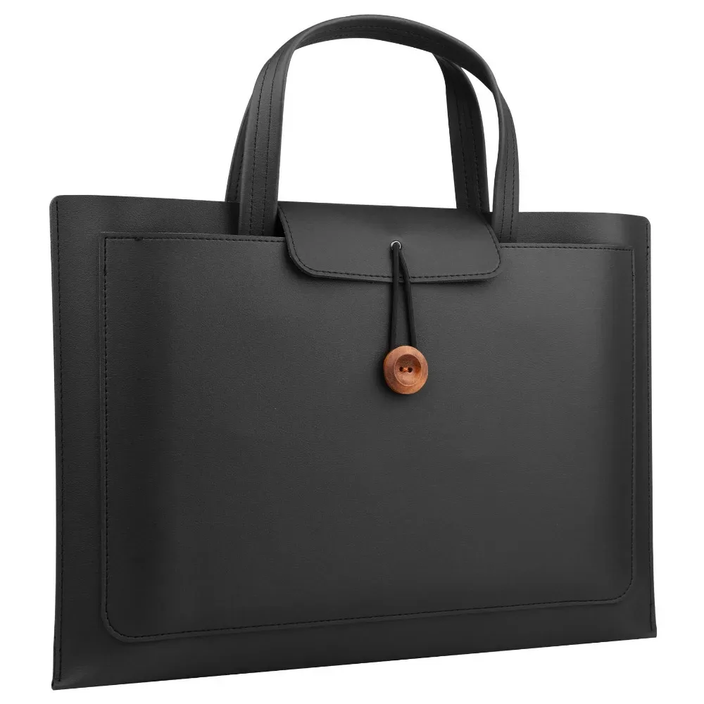 sac pour ordinateur portable de grande capacité, sac de protection rectangulaire de couleur unie avec poche de rangement, étui de transport en pu pour voyage