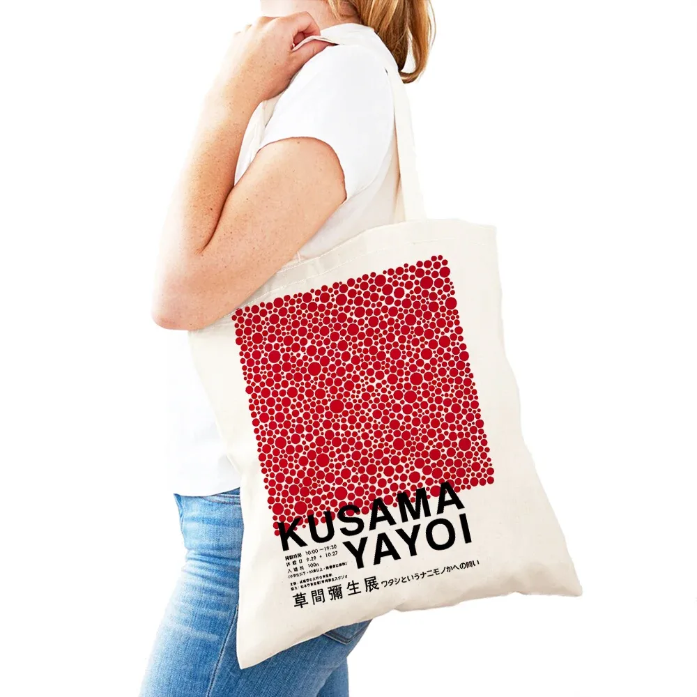 sac à main dot pumpkin lady shop yayoi kusama pour femmes, sacs de shopping à double impression, motif de champ de fleurs, sac fourre-tout pour filles, motif d'œil