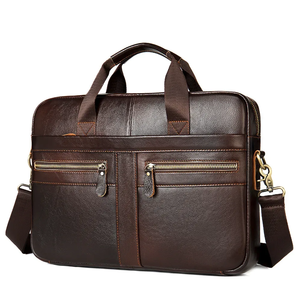 porte-documents en cuir pleine fleur pour homme, sacoche d'ordinateur portable professionnelle avec bandoulière, sac à main grande capacité pour les trajets professionnels