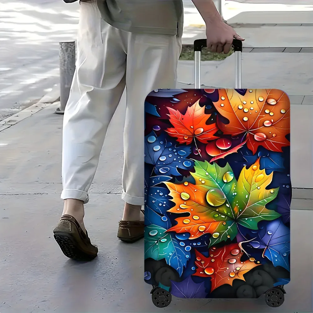 1 housse de valise avec imprimé feuilles d'automne colorées. convient aux valises de 18 à 32 pouces ; protège efficacement vos bagages