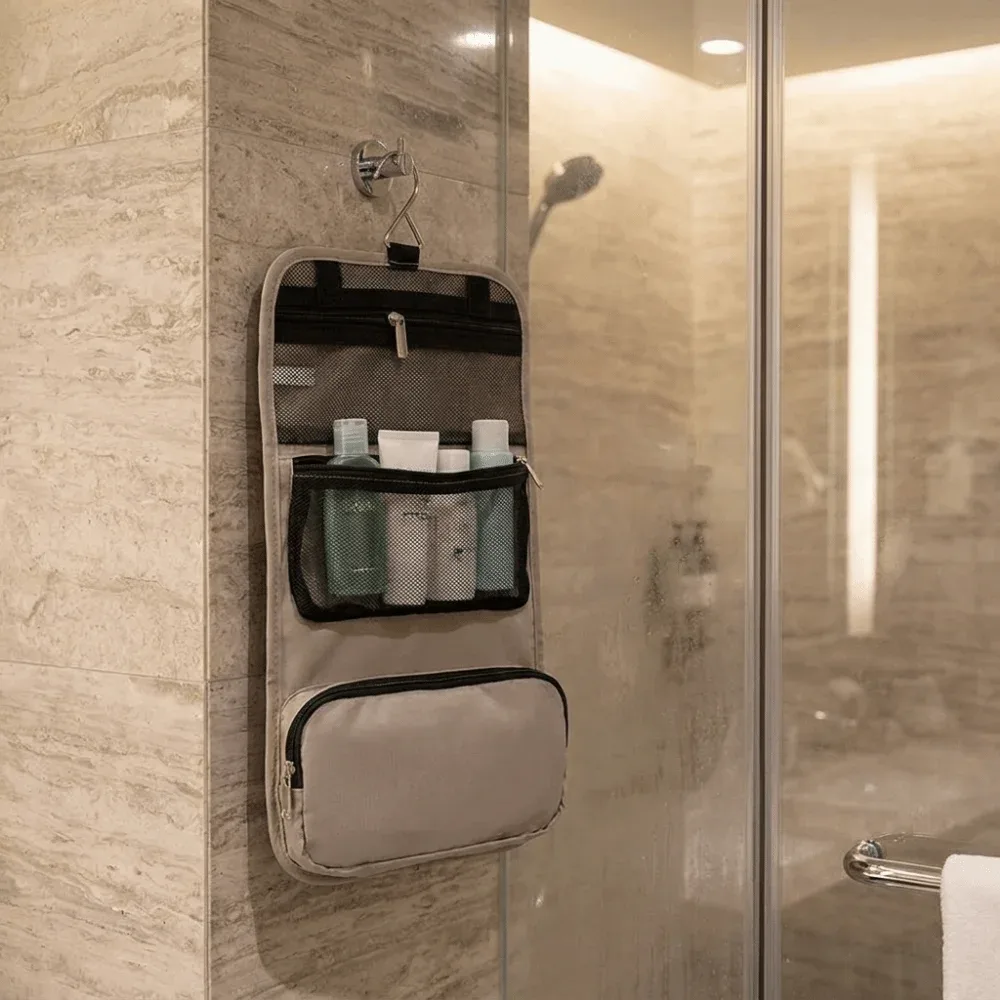 trousse de toilette portable grande capacité, étanche, avec séparation sec/humide, sac de rangement pour maquillage, plusieurs compartiments, pliable