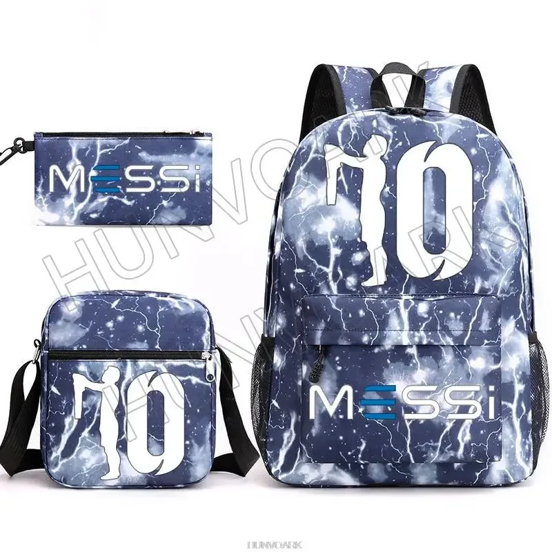 sac à dos super stars messi pour enfants, football, école, voyage, ordinateur portable, adolescents, étudiants, femmes, hommes, 3 pièces