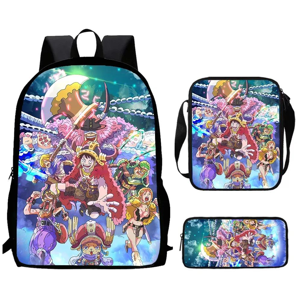 sac à dos scolaire one piece 15 pouces, 3 pièces, léger et durable, avec sac bandoulière et trousse à crayons pour garçons et filles de 6 à 10 ans