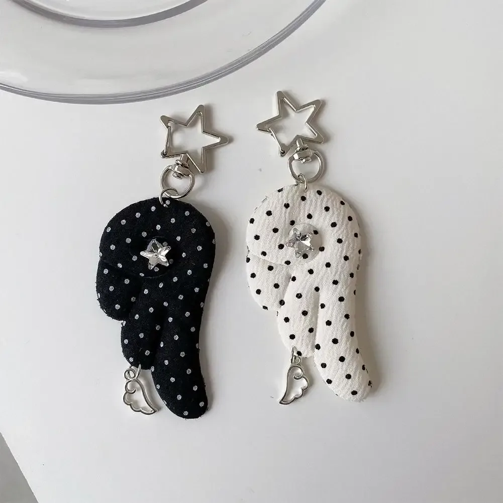 porte-clés y2k à pois avec ailes d'ange, breloque mignonne ins en forme d'étoile, pendentif vintage pentagramme pour sac à dos, accessoires cadeaux pour filles