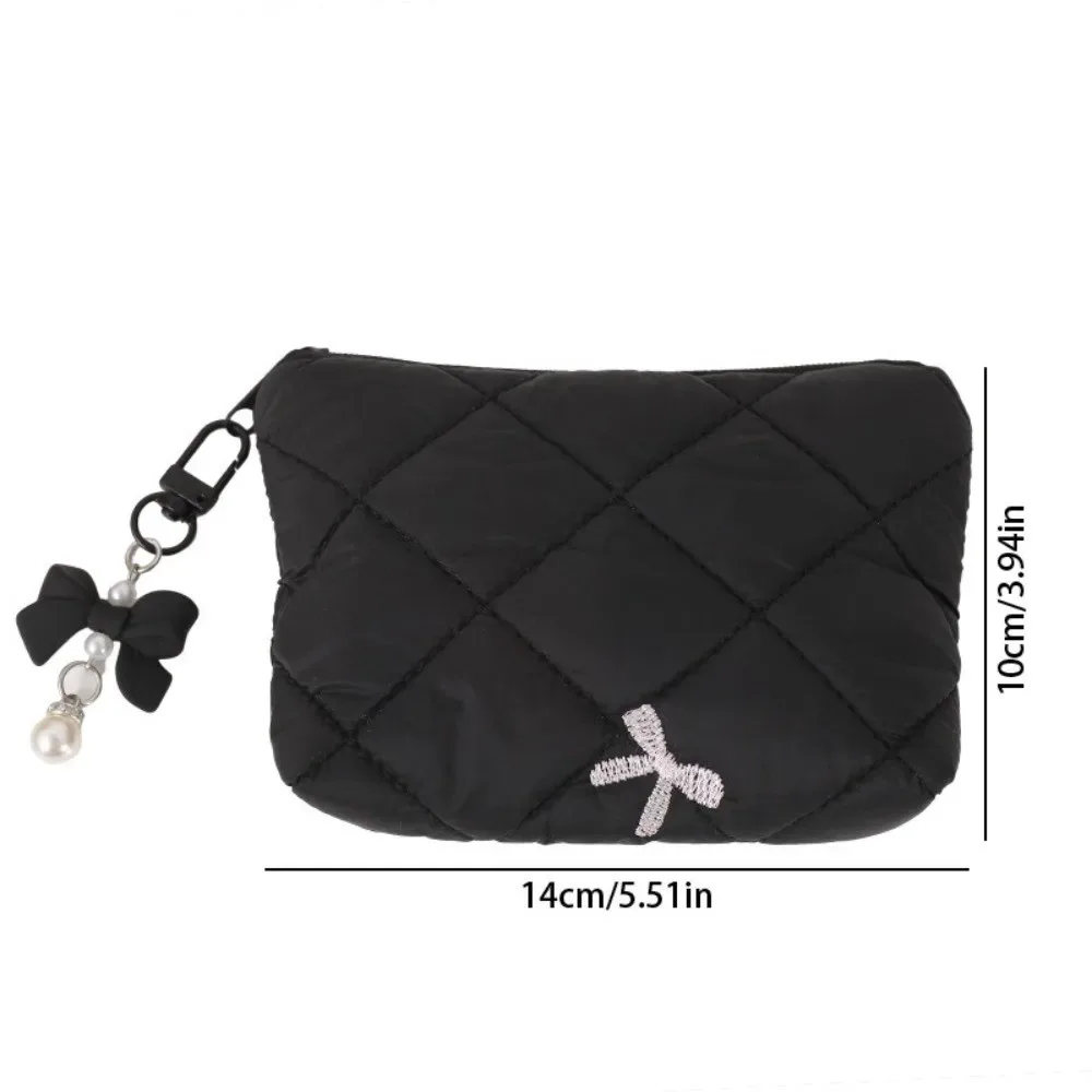 sac de maquillage en coton matelassé, sac de rangement pour serviettes hygiéniques, coquette à nœud, pochette pour écouteurs de rouge à lèvres de grande capacité