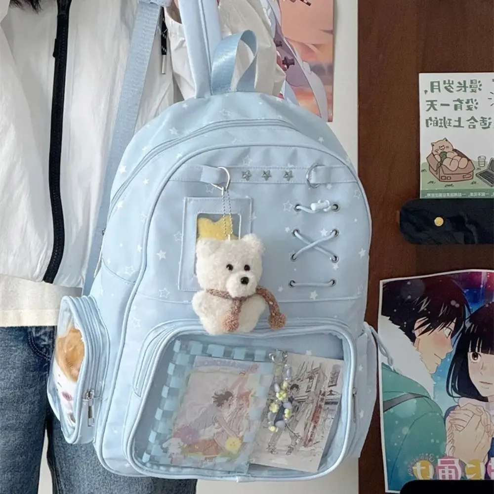 sac à dos transparent à imprimé étoiles, style lolita, itabag transparent, imprimé, avec plusieurs poches, pour usage quotidien.