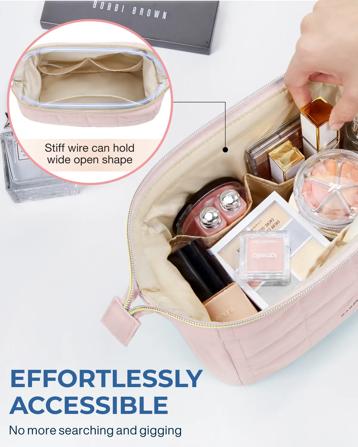 bagsmart-trousse de maquillage gonflée pour femme, trousse de maquillage rembourrée, trousse de maquillage, poudres larges ouvertes, trousse de toilette, essentiels de voyage