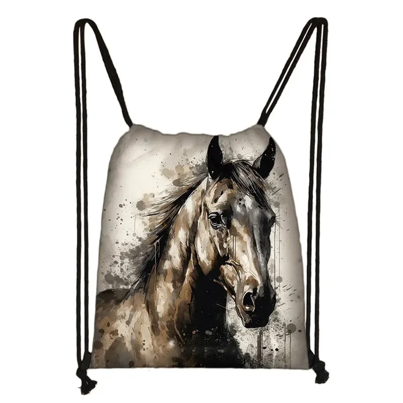 sac à dos imprimé animal théâtre l loup éléphant cheval, sacs à cordon de proximité pour femmes, sac de rangement mode pour adolescentes, sacs à livres kawaii pour filles, cadeau
