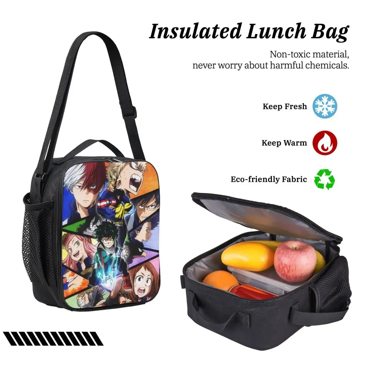 my hero academia – sac à dos pour étudiants, garçons et filles, cartable d'école, sacs à bandoulière pour ordinateur, sac à déjeuner isolé 3ps, trousse à crayons