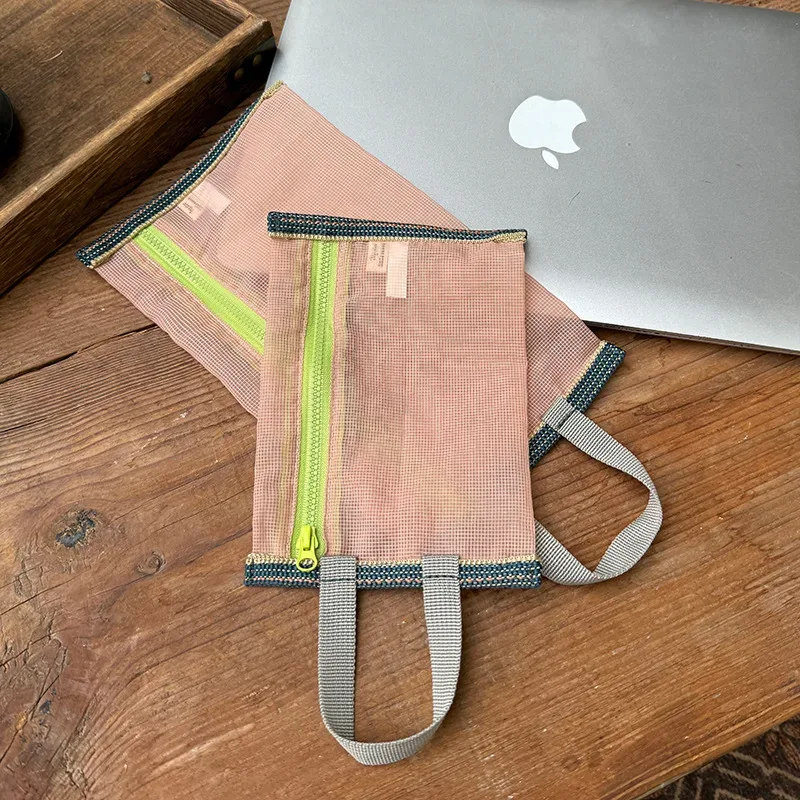 sac de rangement en nylon à maille translucide, sac d'identité, billet de voyage, ligne de données, rangement de stylos, sac à cosmétiques portable mince et pliable, trousse à crayons