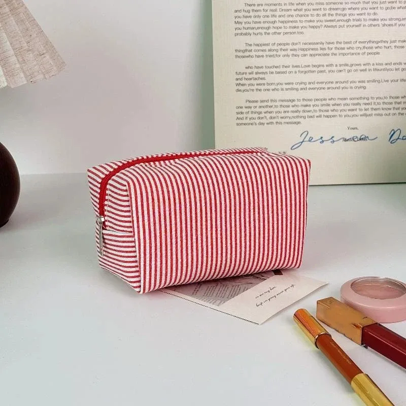 sacs à cosmétiques rayés tendance pour femmes, sacs de rangement pour maquillage avec fermeture éclair, sacs de voyage pour femmes