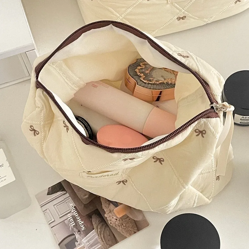 mode marron arc gâteau femmes maquillage sac à fermeture éclair grande capacité fourre-tout organisateur toilette cosmétique pochette dames maquillage sac à main 2025