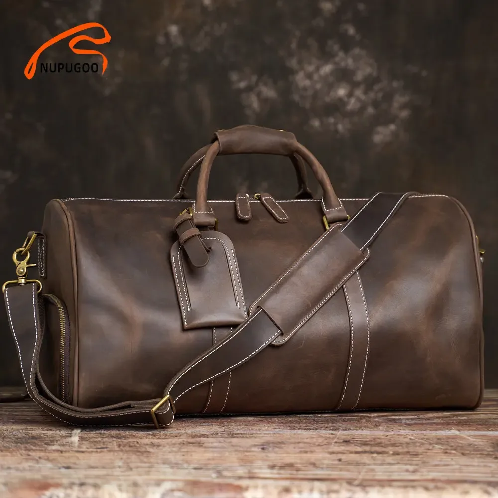 nupugoo – sac de voyage vintage en cuir véritable pour hommes, bagage à main boston, sac de sport de grande capacité, épaule pour ordinateur portable de 16 pouces