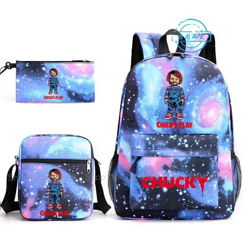 sacs à dos chucky pour enfants, 3 pièces, cartables pour étudiants et adolescents, sacs d'école pour garçons et filles, trousse à crayons, sacs à bandoulière, sac de voyage