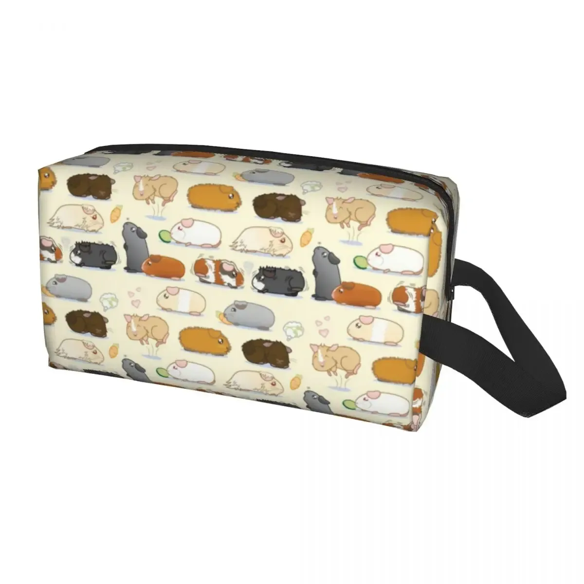 trousse de maquillage personnalisée cochon d'inde et fleurs pour femme, trousse de toilette de voyage cosmétique, rangement animal kawaii