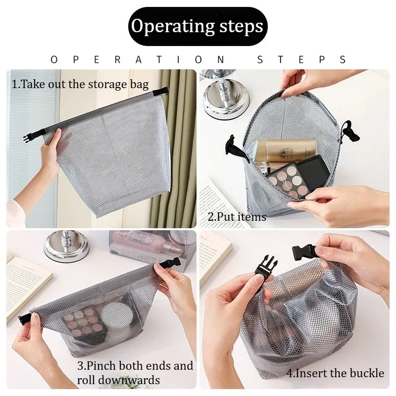 sac de maquillage et de toilette imperméable de grande capacité, organiseur de cosmétiques portable, pochette de rangement de voyage avec bouton