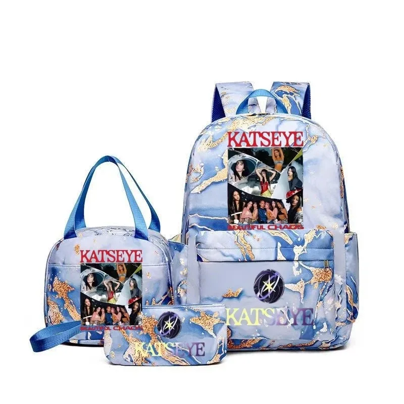 sac à dos grande capacité imprimé katseye amusant, léger, pour l'école, les voyages, décontracté, pour femmes et filles, avec compartiment pour stylos et sac à déjeuner
