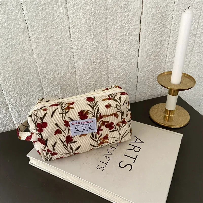 trousse de maquillage à motif floral pour femme, trousse de toilette cosmétique, trousse à fermeture éclair, trousse de voyage pour poudres lavantes, trousse de rangement de maquillage, nouveau