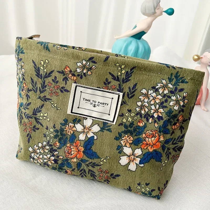 sac à cosmétiques brodé en velours côtelé, pochette, grands sacs de rangement de maquillage, pochette à cosmétiques coréenne pour femmes, trousse de toilette mignonne et de beauté