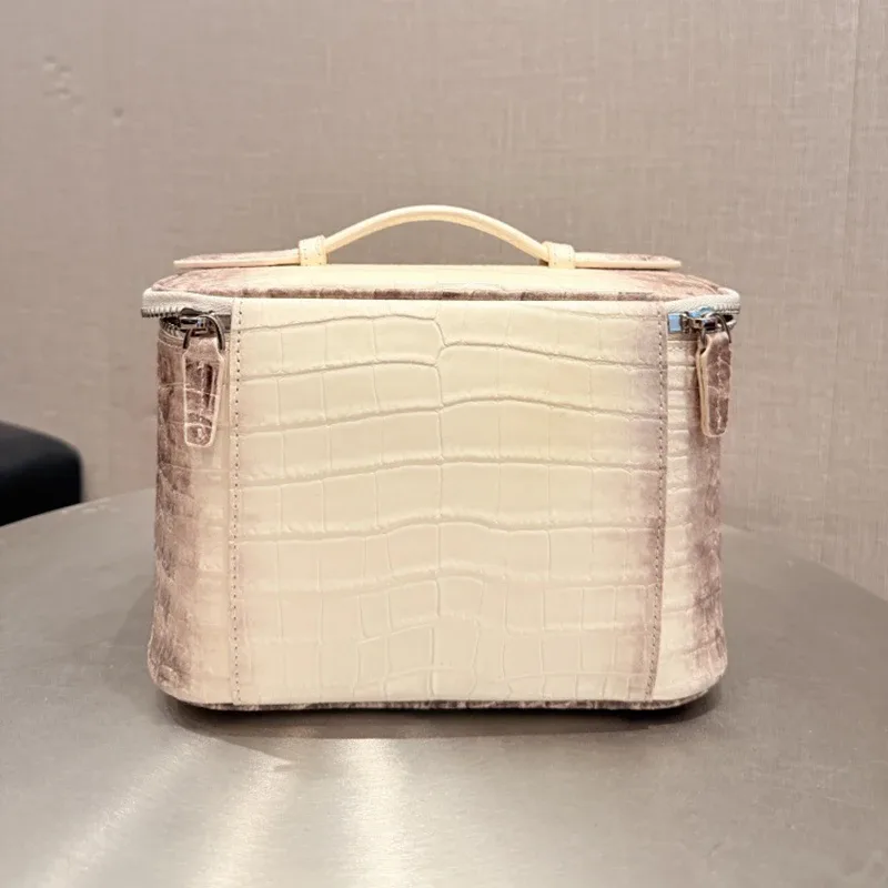 trousse de maquillage en cuir de vachette première couche motif crocodile, grande capacité, pour femme, trousse de toilette de voyage, organiseur classique, pochette cosmétique