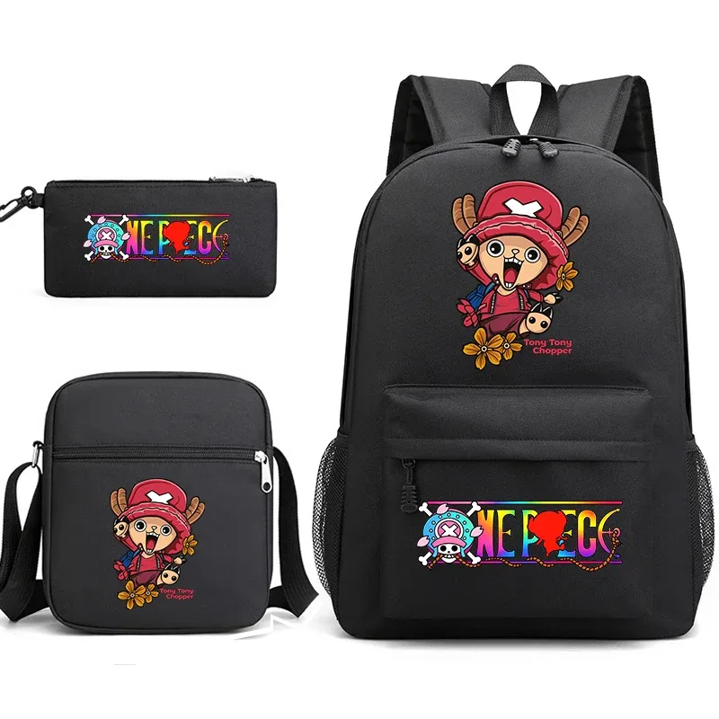 ensemble de sacs à dos d'école imprimés one piece tony tony chopper pour garçons et filles, sac mignon d'anime avec sac à bandoulière et étui à crayons