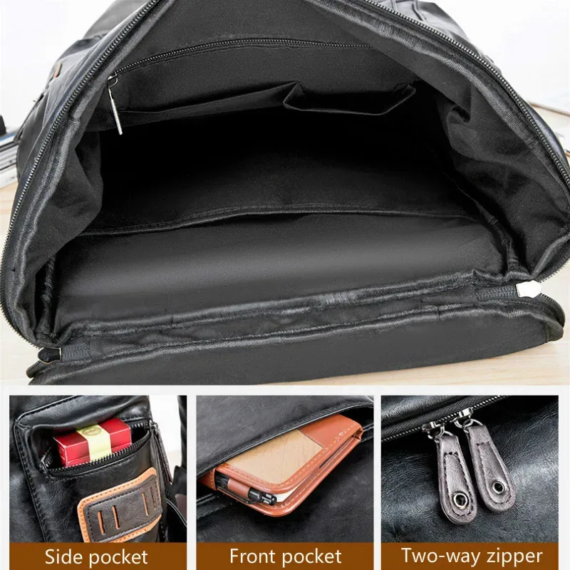 grand sac à dos de voyage antivol en cuir pour hommes sacs pour ordinateur portable hommes noir pu sac à dos garçon grande capacité école homme d'affaires 가mochilas