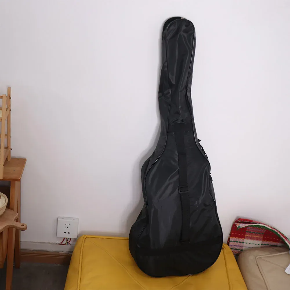sac de guitare à bandoulière réglable épaisse, imperméable, en tissu oxford, sac à dos de guitare avec fermeture éclair, noir, avec poignée.