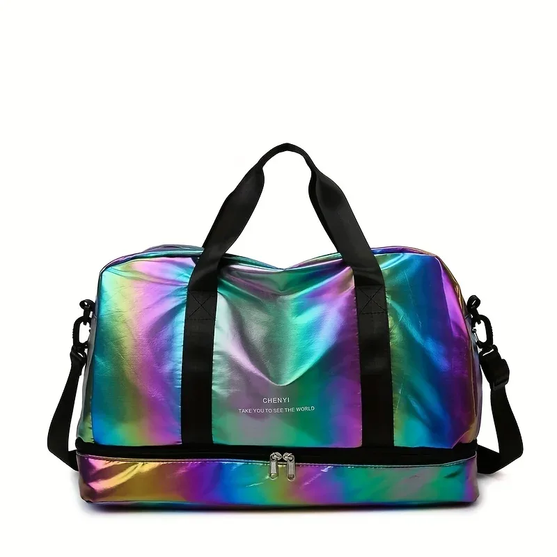 sac polochon de voyage holographique de grande capacité, fourre-tout léger en nylon pour week-end, pour sport, voyages de nuit