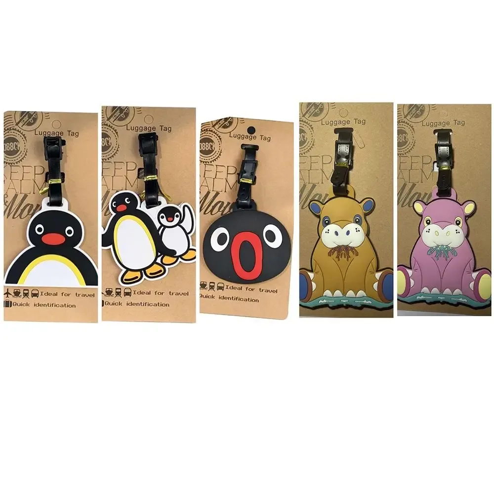 étiquette de bagage de voyage en silicone, mignon, pingouin hippopotame, valise portable, porte-adresse d'identification, animal de dessin animé, étiquette de bagage réutilisable