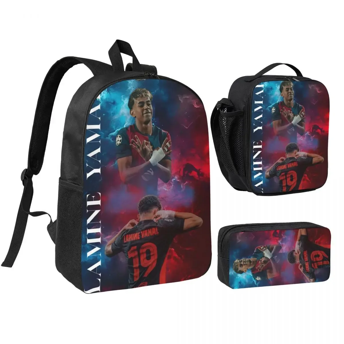 3pecs/ensemble lamine y-yamal football sac à dos pour étudiant haute capacité sac à bandoulière sac à déjeuner trousse à crayons