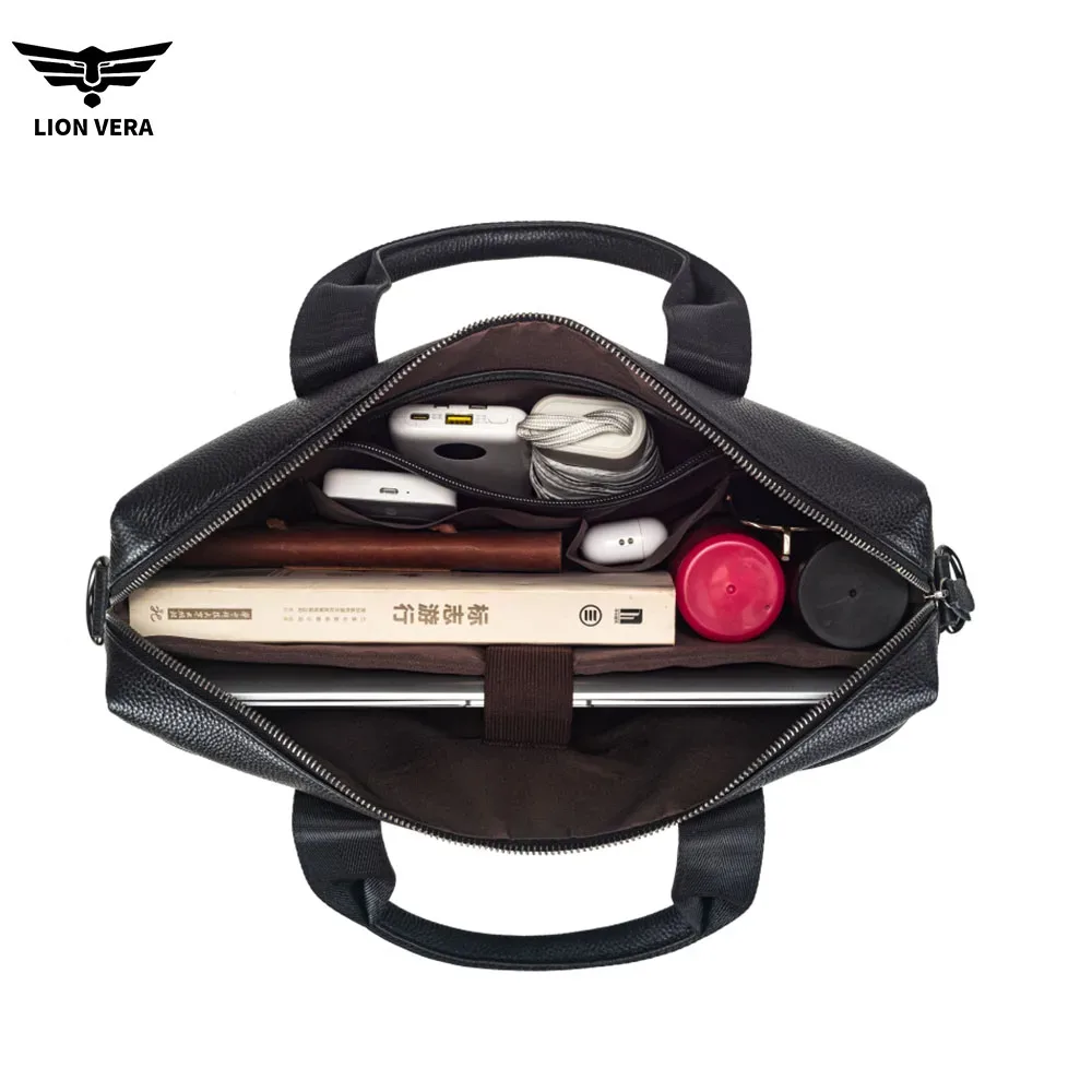 sac de transport professionnel lion vera pour homme, grande capacité, en cuir véritable, bandoulière portable, fermeture éclair, sacoche pour ordinateur portable
