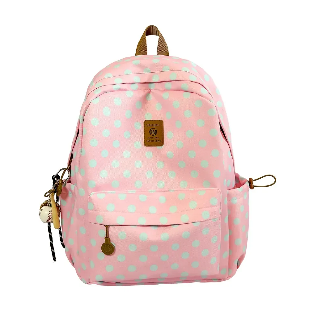 sac à dos à pois doux, minimaliste, plusieurs poches, garniture en dentelle, grande capacité, durable, sac d'école pour étudiants, utilisation en voyage