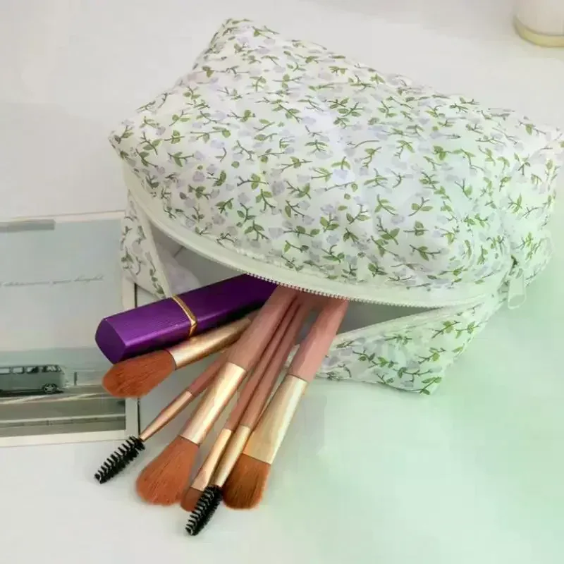 organisateur de rangement, sac de maquillage matelassé bouffant à fleurs, pochette à cosmétiques imprimée de fleurs, grand sac à cosmétiques de voyage, accessoire de maquillage