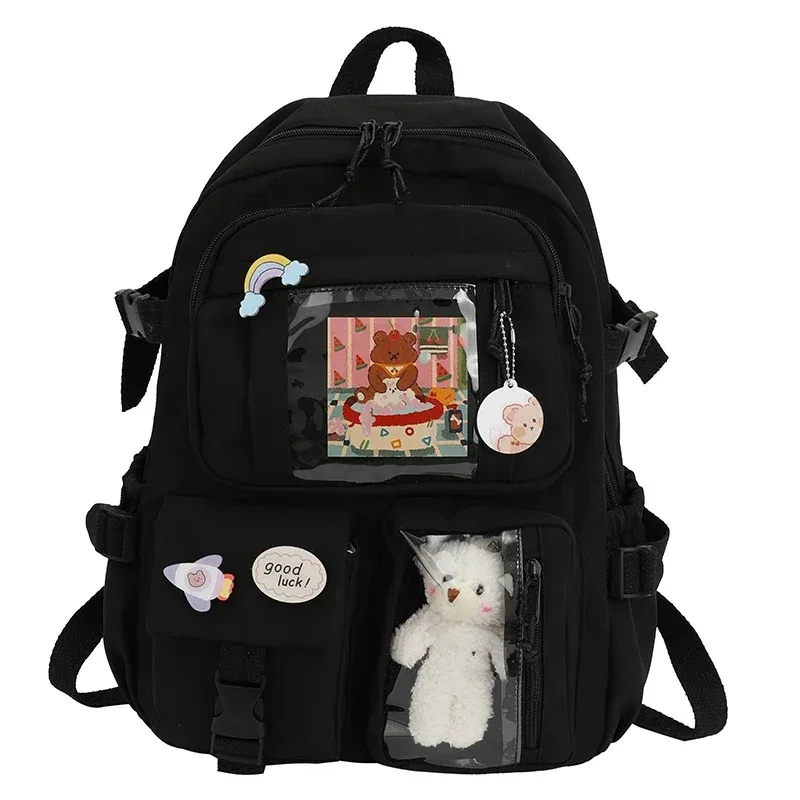 sac à dos lycée patchwork kawaii de grande capacité pour fille, sacoche à crayons pour enfant