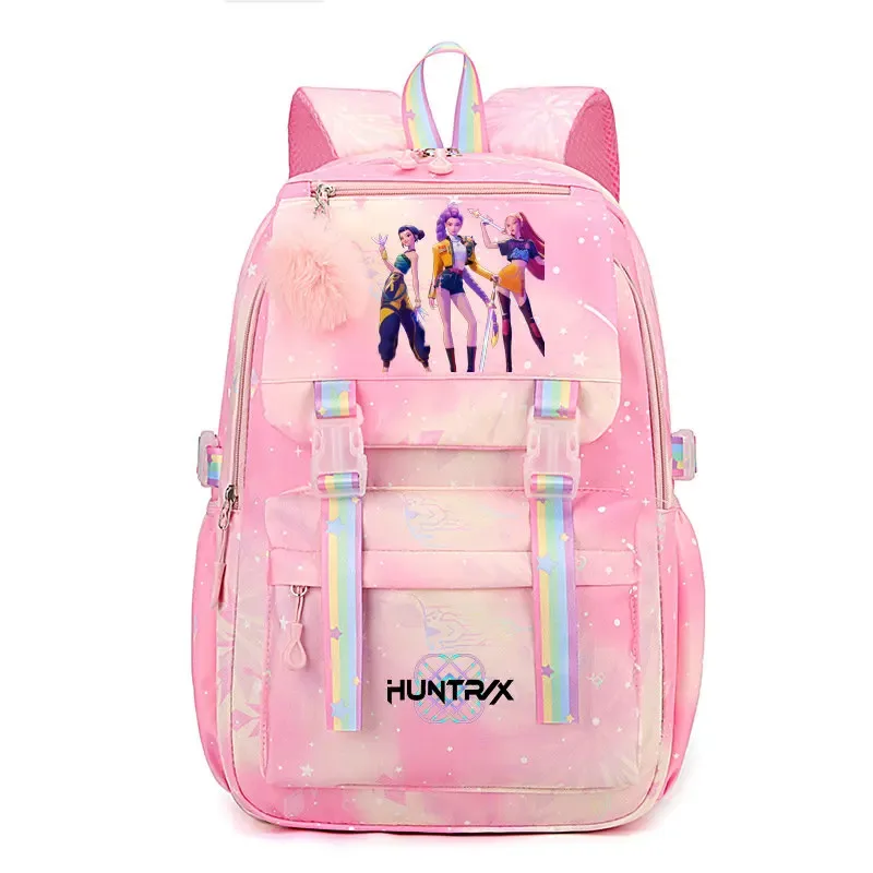 sacs à dos k-pop demon hunters, imprimés aux couleurs vives, en nylon, simples, grande capacité, pour l'école, avec boucle, pour ordinateur portable, pour adolescents