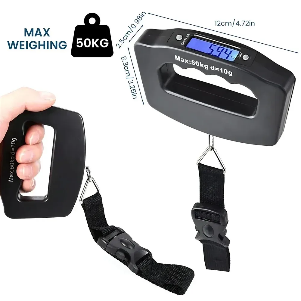 balance portable avec écran lcd numérique, 110lb/50kg, crochet de suspension pour bagages électroniques, valise de voyage, sac à bagages, outils d'équilibre du poids