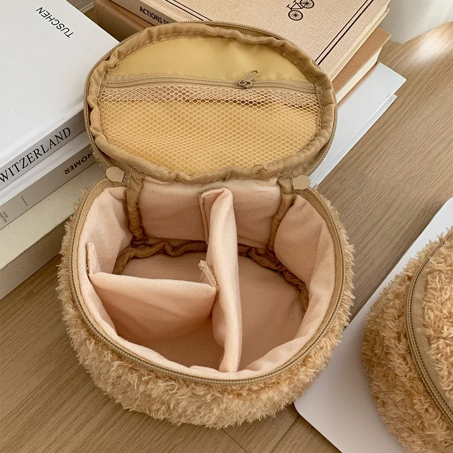 cadeau de vente chaude: sac cosmétique en peluche ours décontracté anime-pochette de rangement de bijoux pour femmes et filles, sac à main de rangement de maquillage