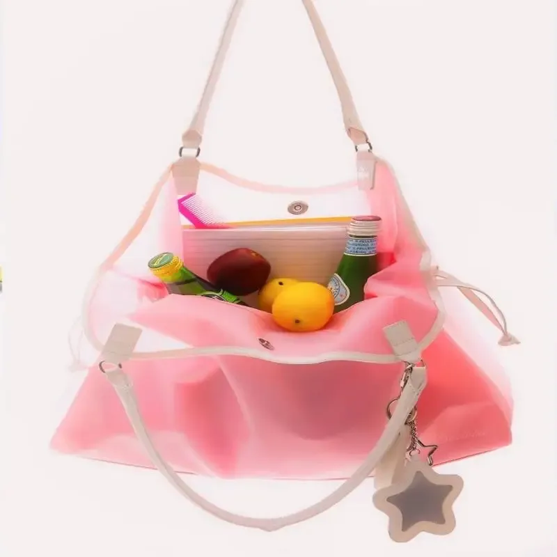 sac à main transparent en pvc couleur bonbon, imperméable, grande capacité, sac bandoulière portable tendance, sacs de rangement à la mode