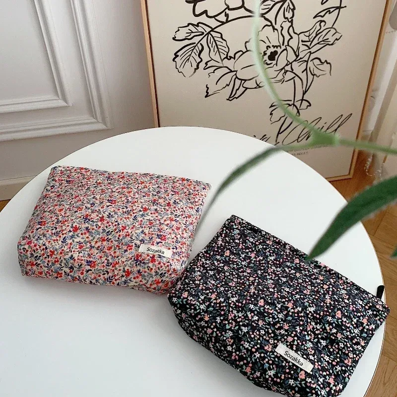 sac à cosmétiques rétro à fleurs, pochette de maquillage, trousse de toilette portable de grande capacité, organisateur de soins de la peau, pochette quotidienne