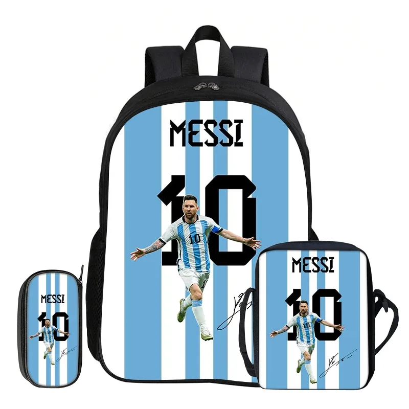 ensemble de 3 sacs à dos m-messi pour enfants, sac à dos d'école, sac à bandoulière de voyage, trousse à crayons, sac à dos de sport, sac à dos de football star, cadeau