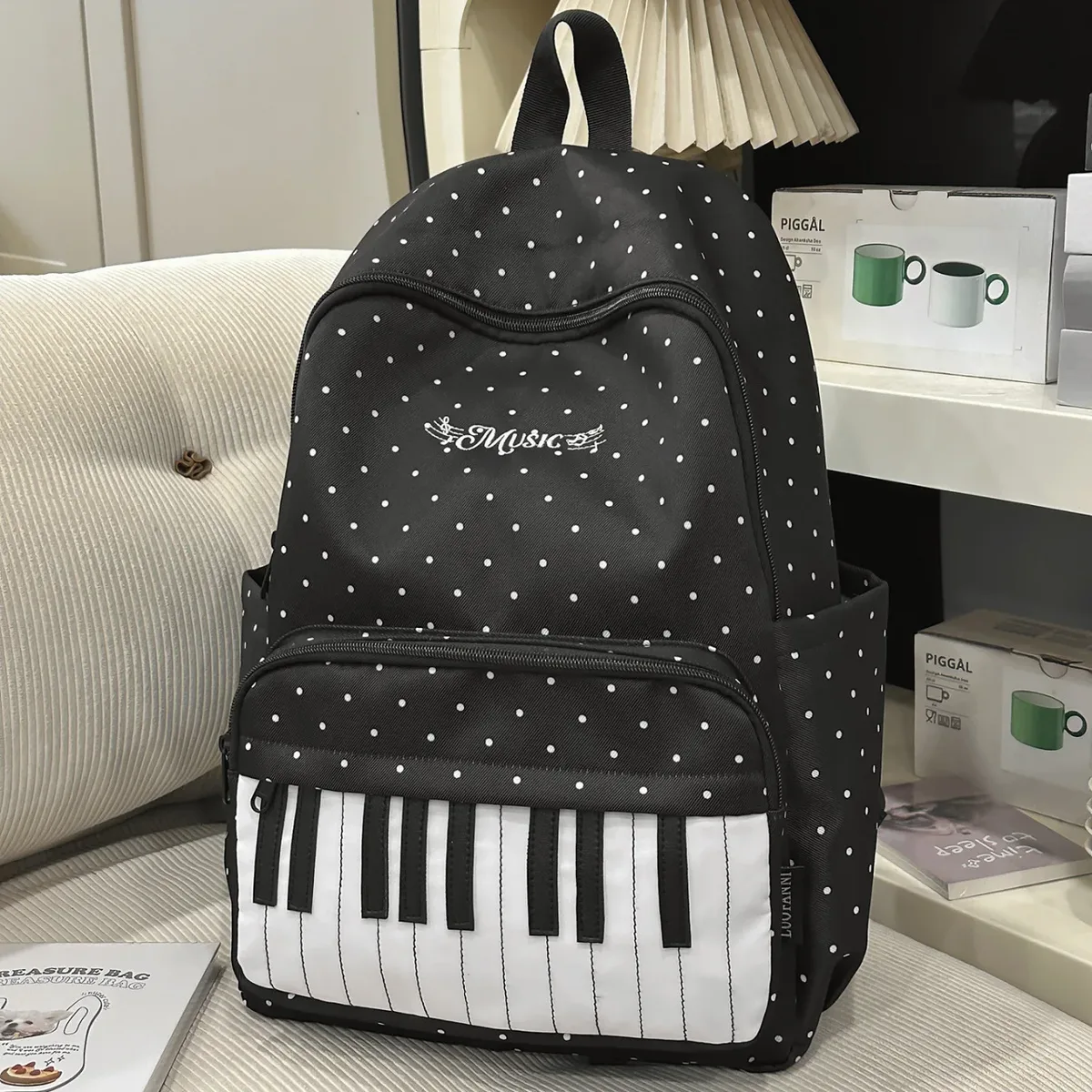sac à dos imprimé clé de piano, mode décontractée pour jeunes filles, joli sac à dos pour étudiant, grand sac à dos de voyage en nylon imperméable et durable