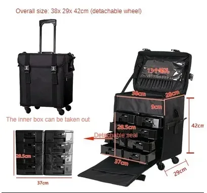 valise à roulettes professionnelle, grand sac à cosmétiques, trolley, broderie, maquillage, miles, rolley