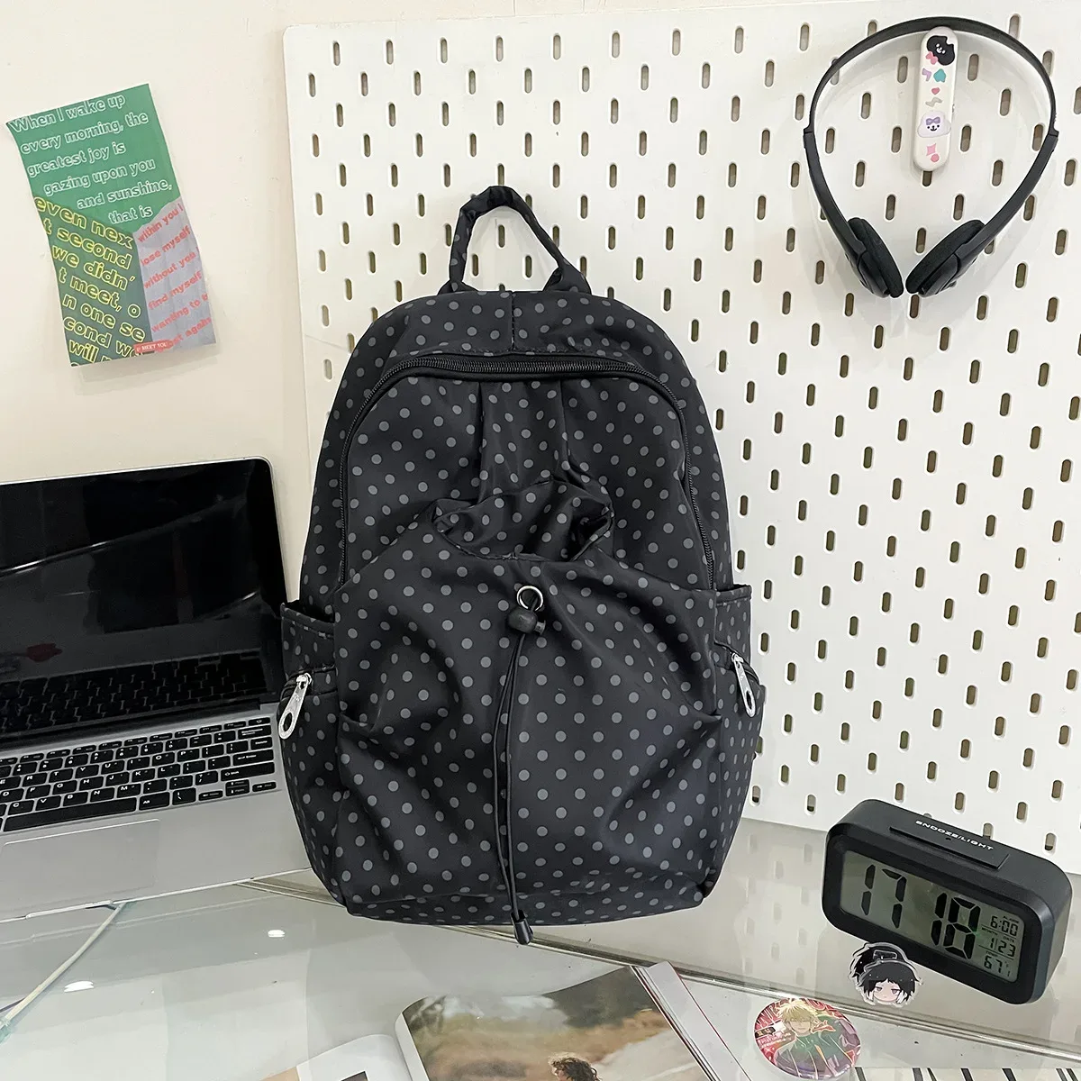 nouveau sac à dos coréen à pois pour femme 2026 – style preppy polyvalent et léger en nylon pour étudiants, voyages et loisirs