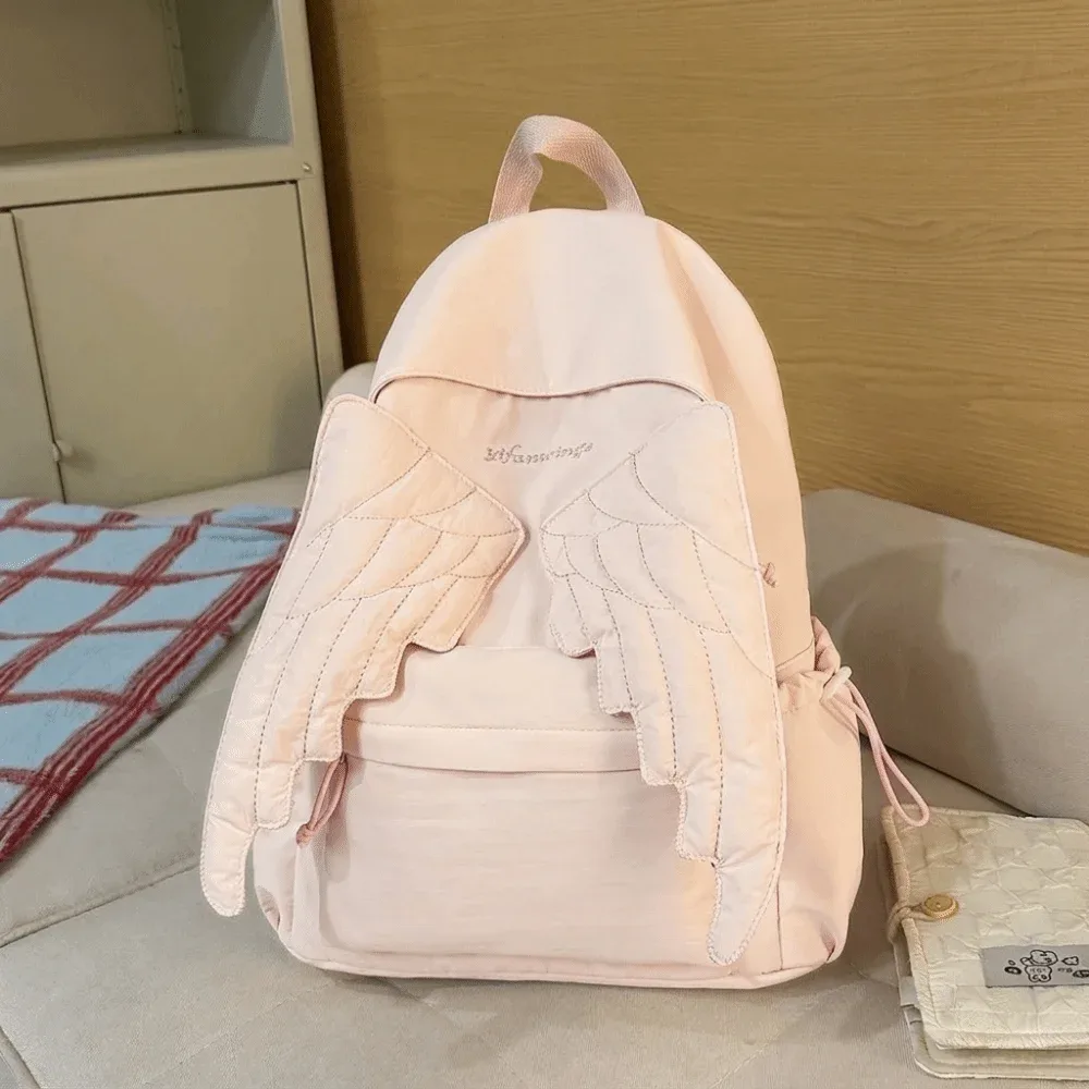 sac à dos y2k jk en nylon couleur unie avec ailes, style universitaire lolita, pour étudiants, sac d'école et de voyage