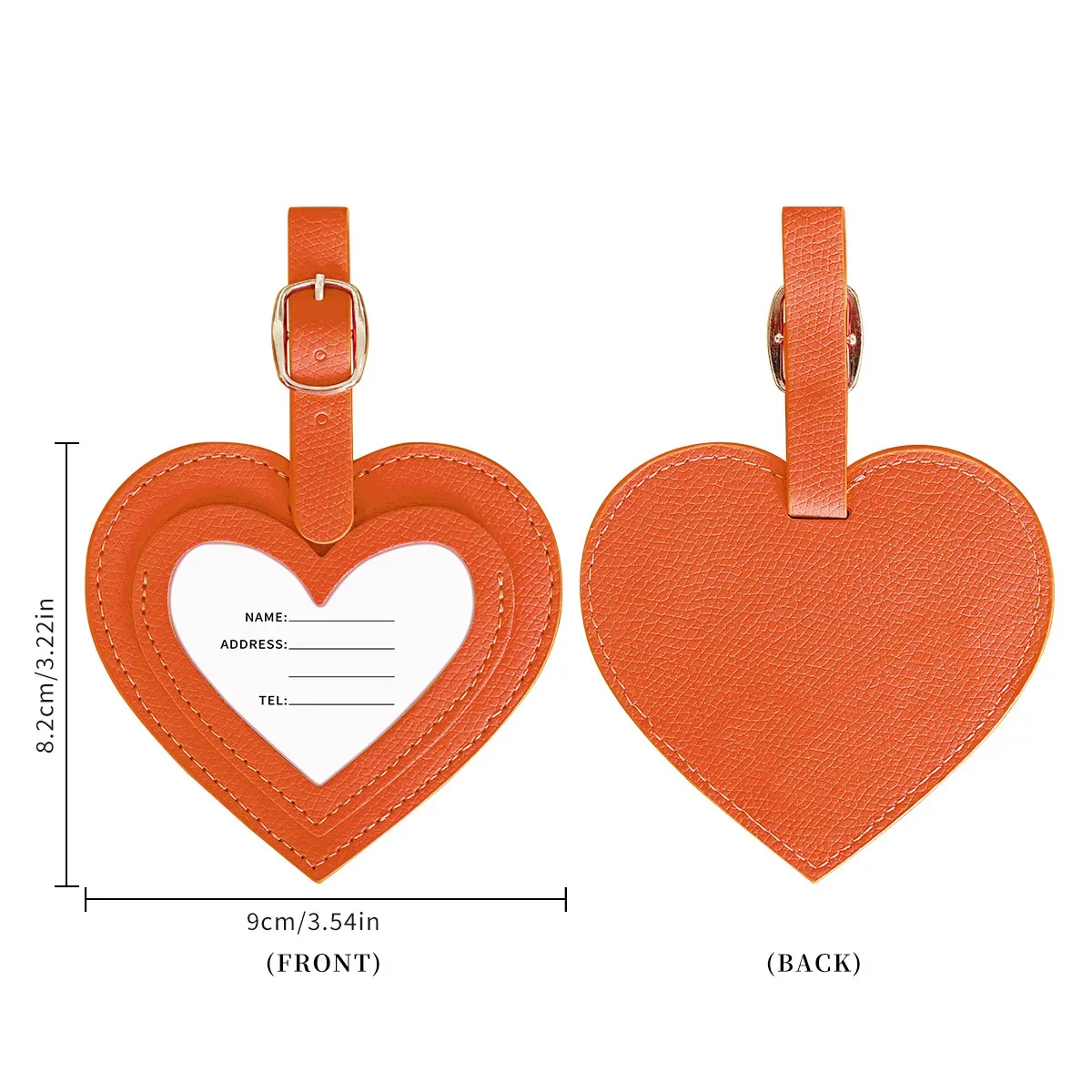 étiquette de bagage tendance en forme de cœur en cuir pu, anti-perte, pour valises et poignées de bagages