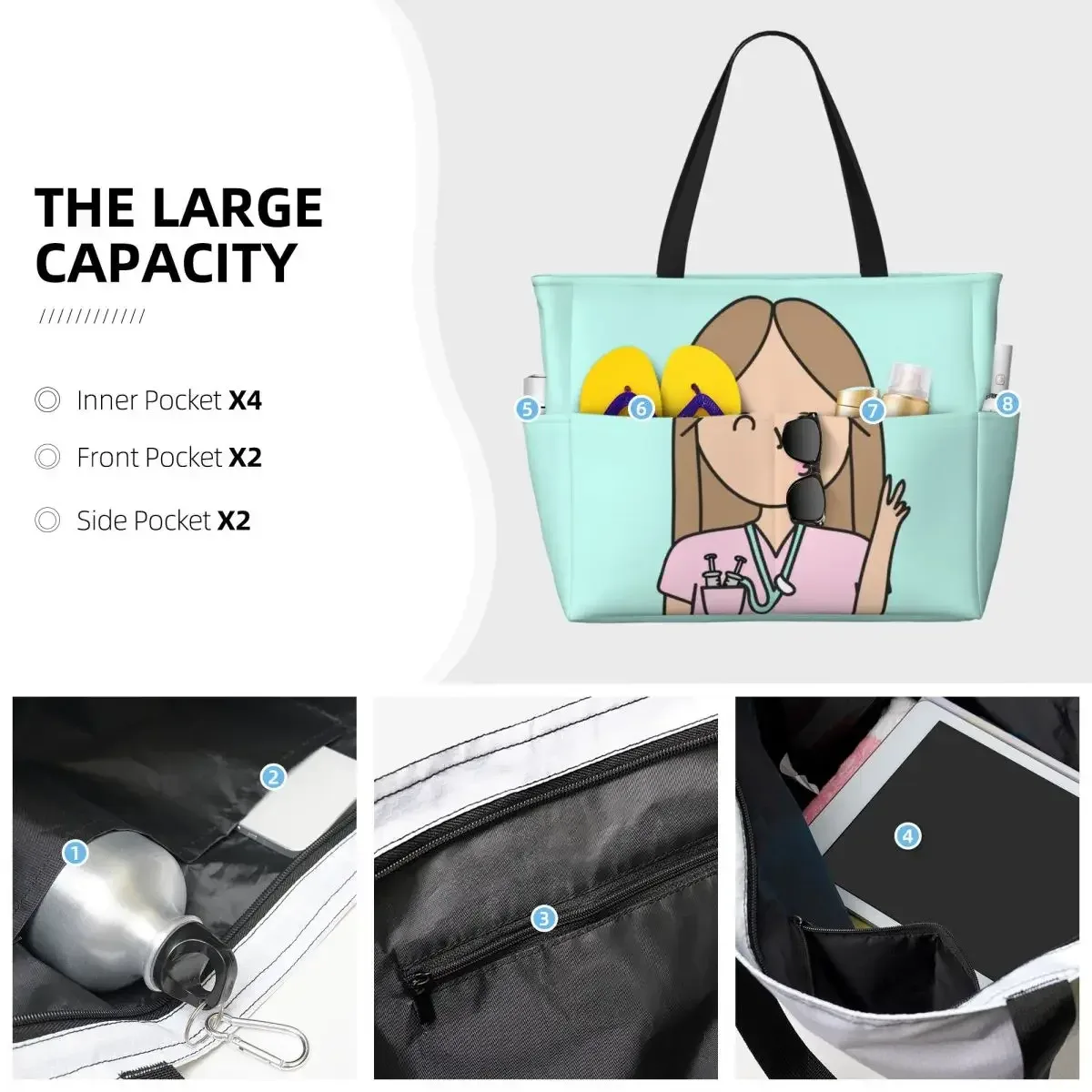 sac fourre-tout de voyage médical personnalisé enfermera en apuros pour femmes, sacs d'épicerie à bandoulière de grande capacité