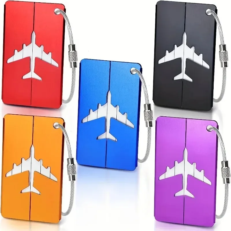 5 étiquettes de bagage durables en aluminium, design anti-vol avec anneau en acier, pour l'identification des bagages et le contrôle à l'embarquement