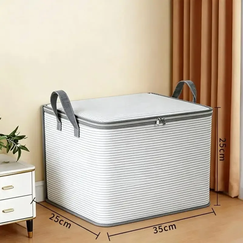 sac de rangement à fermeture éclair rayé gris, grande capacité, anti-poussière, pour usage domestique et rangement classifié