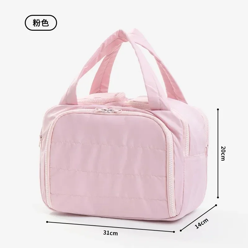 grande trousse de maquillage de voyage 180 °   organisateur de toilette à large ouverture, trousse à cosmétiques rembourrée résistante à l'eau avec poignée pour bouteilles pleines grand format